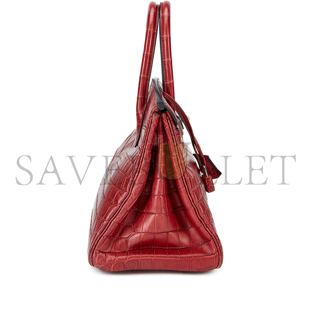 H**mes master birkin 25 crocodile leather red bag silver buckle h041354ck8v (25*20*13cm)